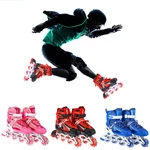 Professional Adjustable Inline Skates Sneakers Roller Blades with 1 Flashing Wheel Protective Gear Set for Kids Teen Adu