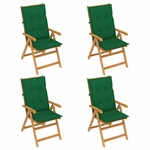 Garden Chairs 4 pcs with Green Cushions Solid Teak Wood