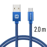 Adatkábel Swissten textil Micro-USB konnektorral, gyorstöltés támogatással, kék