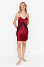 Trendyol Burgundy Weave Satin Nightgown With Lace Detail