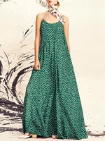 Women Polka Dot Print Spaghetti Straps Casual Maxi Dresses