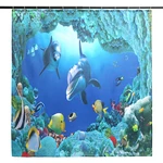 Dolphin Ocean Bathroom Shower Curtain Bath Mat Toliet Pedestal Rug Pad Cover