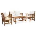 4 Piece Garden Lounge Set with Cushions Solid Acacia Wood