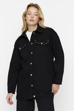 Trendyol Black Staple Detailní oversized džínová bunda