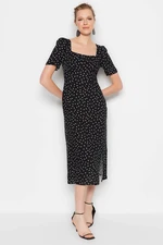 Trendyol Black A-Cut Midi Woven Viscose Patterned Dress