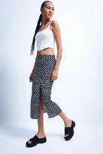 DEFACTO A-Line Polka Dot Leatherette Midi Skirt