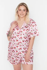 Trendyol Curve Pink Patterned Woven Pajamas Set