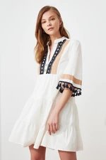 Trendyol White Wide Cut Lined Woven Embroidered Woven Dress