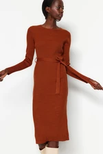 Trendyol Tile Midi Sweater Dress With Belt Detail