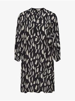 Cream-black patterned shirt dress with three-quarter sleeves Fransa