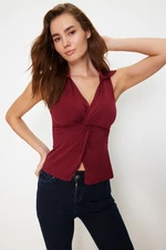 Trendyol Burgundy Polo Neck Stretchy Knitted Blouse