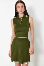 Trendyol Green Polo Neck Pleated Knitwear Top-Top Set