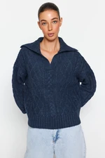 Trendyol Blue Soft Textured Thick Knit Detail Knitwear Sweater