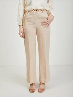 Beige women's trousers with linen blend ORSAY