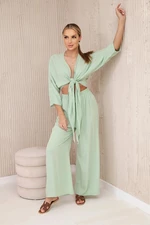 Women's set blouse with ties + trousers - mint