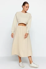 Trendyol Beige Cotton A-line Midi Length Woven Skirt