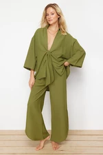 Trendyol Khaki Woven Tie Linen Blend Shirt Trouser Suit