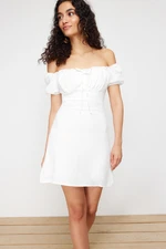 Trendyol White Plain Bodycone Crepe Mini Woven Dress