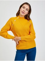 Yellow Women's Ribbed Sweater with Decorative Buttons ORSAY - Women