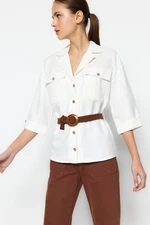 Trendyol Weaving Ecru Shirt With Straw Belt