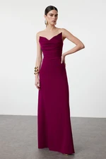 Trendyol Plum Fitted A-Line Woven Long Evening Dress