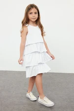 Trendyol White Girl's Ruffled Sleeveless Crew Neck Knitted Dress