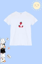 Trendyol Girl's White Strawberry Patterned Knitted T-Shirt