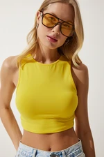 Happiness İstanbul Women's Yellow Barter Neck Crop Knitted Blouse