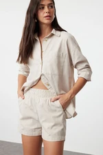 Trendyol Beige Linen Blend Elastic Waist Short Shorts