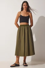 Happiness İstanbul Women's Khaki Balloon Parachute Midi Skirt