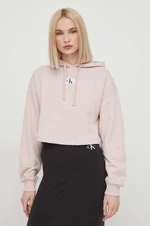 Bavlněná mikina Calvin Klein Jeans dámská, růžová barva, s kapucí, s aplikací, J20J223354