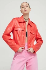 Kožená bunda Moschino Jeans dámská, červená barva, přechodná
