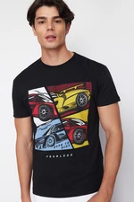 Trendyol Men's Black Car Printed Relaxed/Comfortable Cut T-Shirt