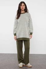 Trendyol Khaki Geometric Patterned Sweater-Pants Knitwear Set