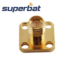 Superbat 10pcs RP-SMA Female Straight 4 Hole Panel Mount Solder Cup Contact RF Coaxial Connector