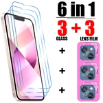 6IN1 Tempered glass for iPhone14 Plus 13 12 11 mini Xs max XR X 8 7 6 6S Plus SE screen protector for 14 13 12 11 Pro Max glass