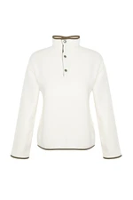 Trendyol Beige Stand Collar With Snap fasteners, Regular/Regular fit has pockets. Color Block Fleece Knitted Sweatshirt