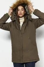 Trendyol Khaki Fur Parka Coat with a Hooded Water Repellent