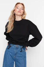 Trendyol Black Pull-Detail Crop Knitted Sweatshirt.