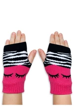 Denokids Zebra Girls' Pink Black Fingerless Gloves