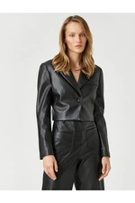 Koton Leather-Look Crop Blazer with One Button, Pocket Detailed.