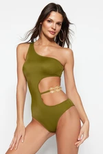 Trendyol Khaki One-Shoulder Accessorized Normal Leg Swimsuit