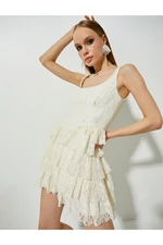 Koton Lace Layered U-Neck Straps Mini Bridal Dress