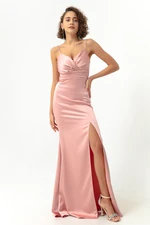 Lafaba Women's Powder Satin Evening Dress &; Prom Dress with A Slit