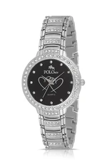 Polo Air Luxury Stone Heart Patterned Women's Wristwatch Black Color