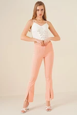 Bigdart 6548 Slit Wide Leg Pants - Powder