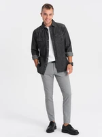 Ombre Men's denim snap shirt with pockets - black