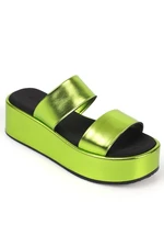 Capone Outfitters Capone Two Straps Wedge Heels Womens Metallic Pistachio Flatform Sandals.