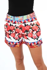 Women's shorts with floral cream patterns