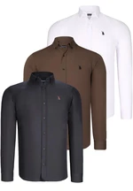 TRIPLE SET G725 DEWBERRY MENS SHIRT-BLACK-WHITE-COFFEE